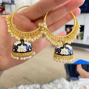 Pink and Green Crescent Filigree Earrings